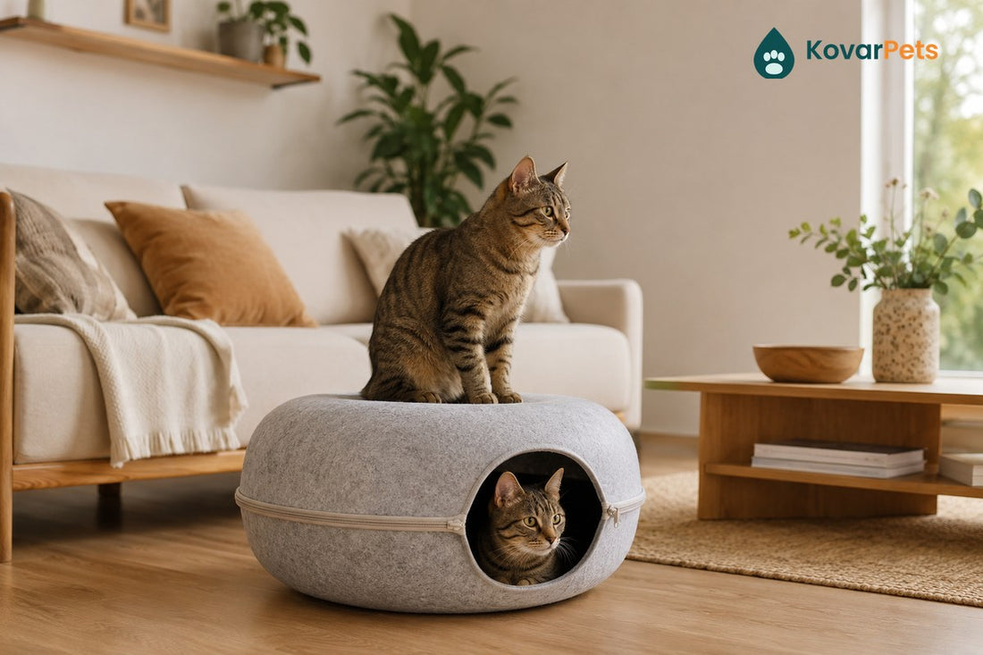 Kratzhöhle im Wohnzimmer mit zwei Katzen