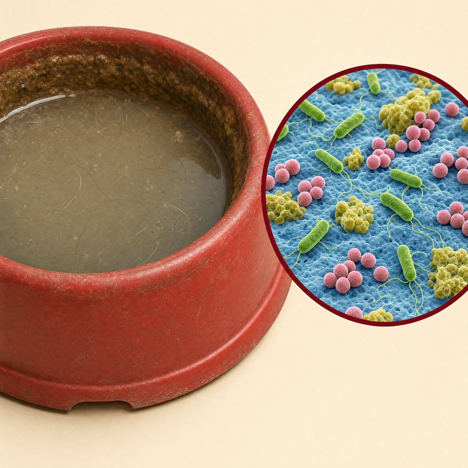 Biofilm im alten Napf unter dem Mikroskop